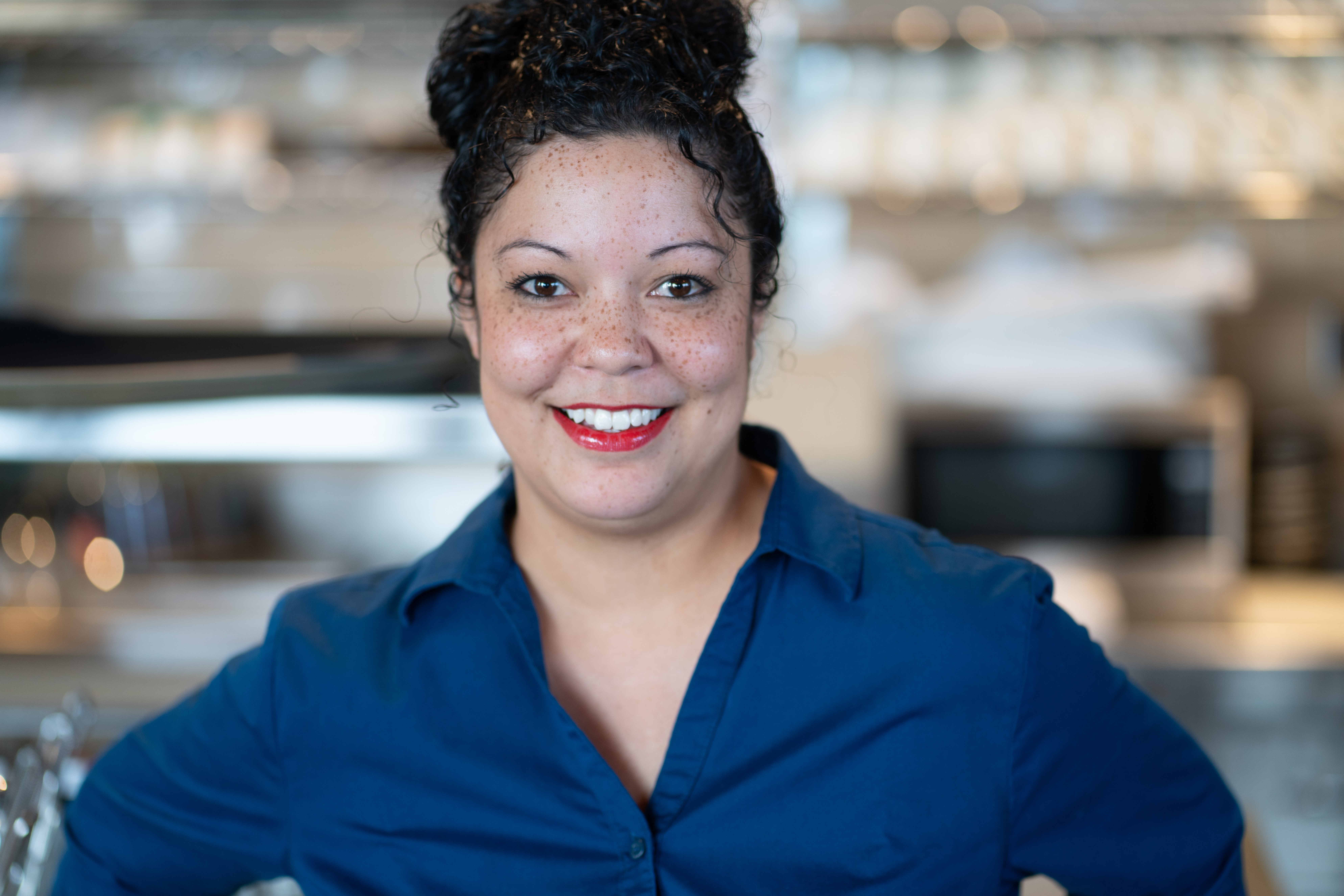 Woman Server in Blue